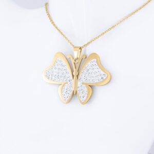 Collar con Cadena y Aretes Mariposa Cristales Incrustados